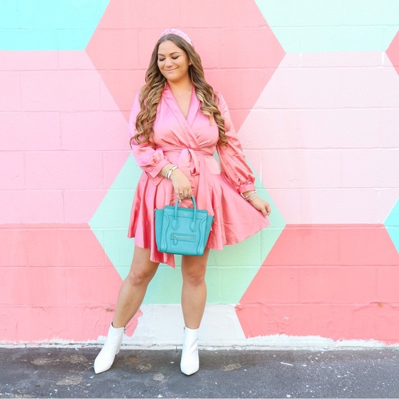 NEW Pink Wrap Front Dress - Picture 2 of 13